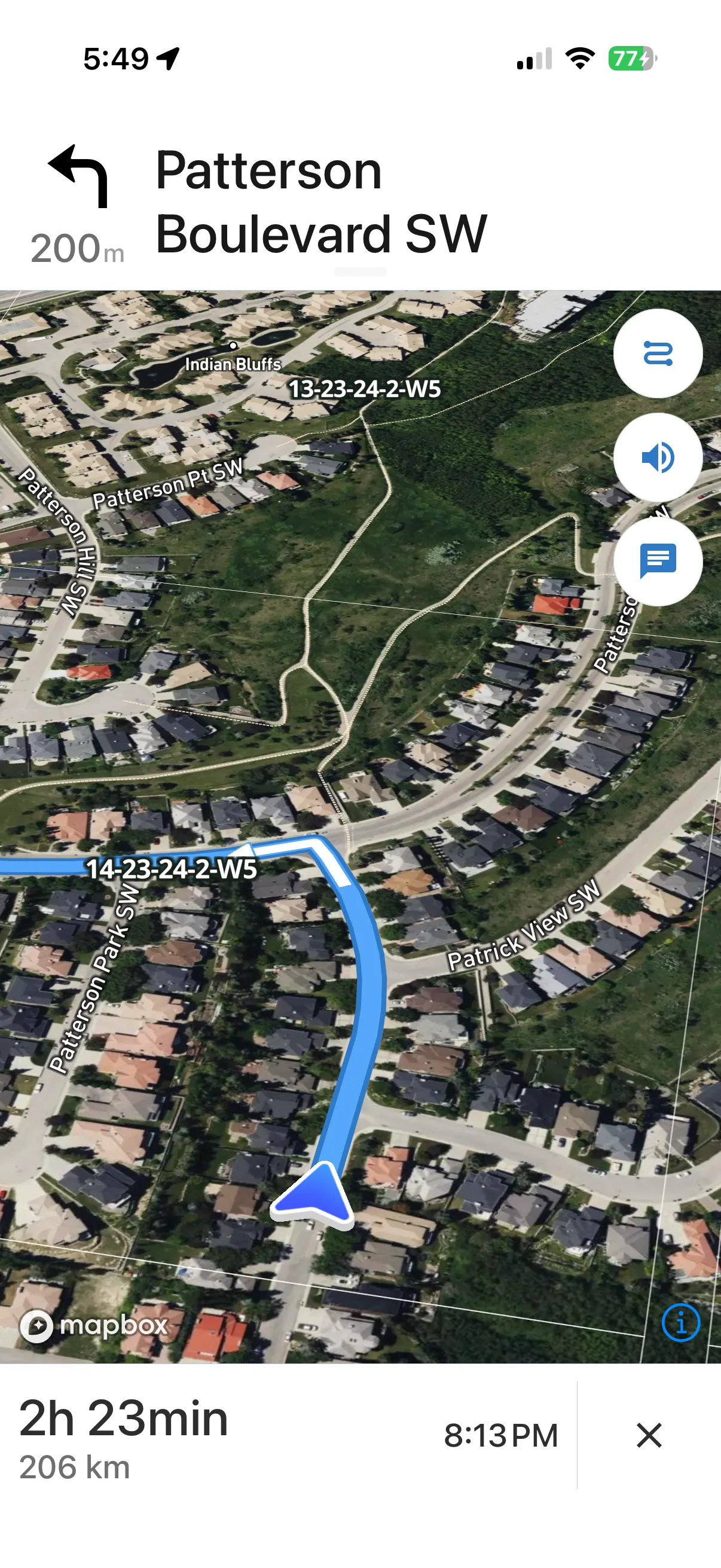 Township America mobile app showing turn-by-turn navigation